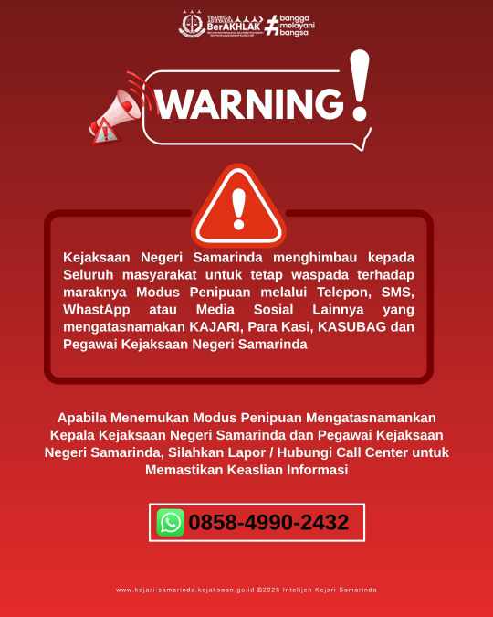 Catut Nama Kajari Samarinda, Modus Penipuan WhatsApp Sasar Pemkot dan BPN, Ini Pesannya!!.